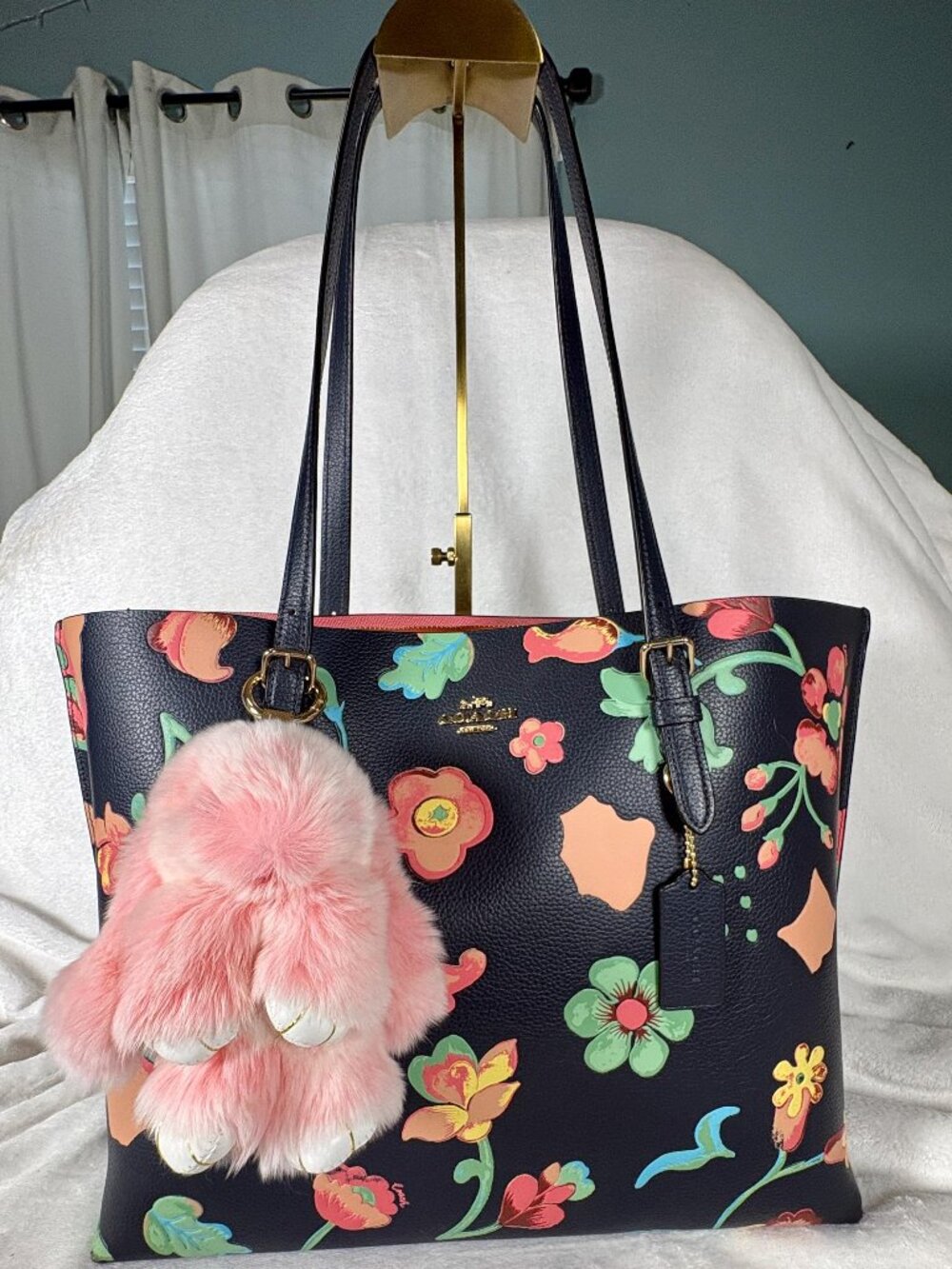 Coach Mollie Tote with Dreamy Land Floral Print and Bunny Lulu Charm